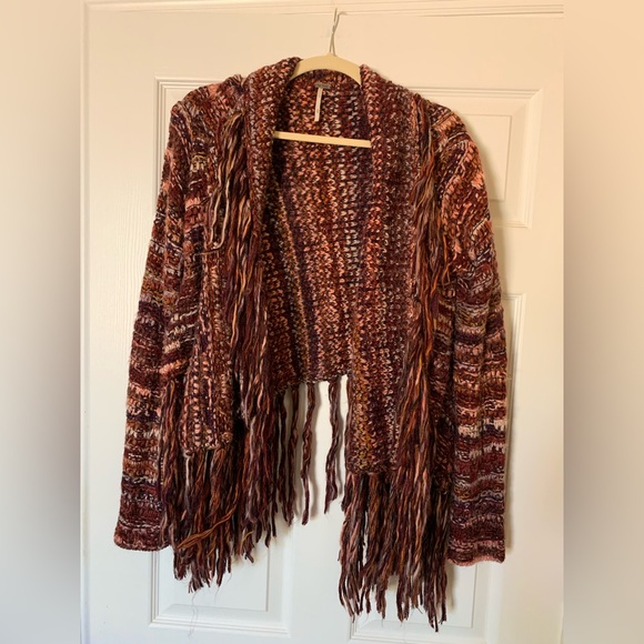 Free People Birkenstock Fringe Knit Alpaca and Wool Drape Cardigan M Boho Indie‎ - Picture 4 of 8